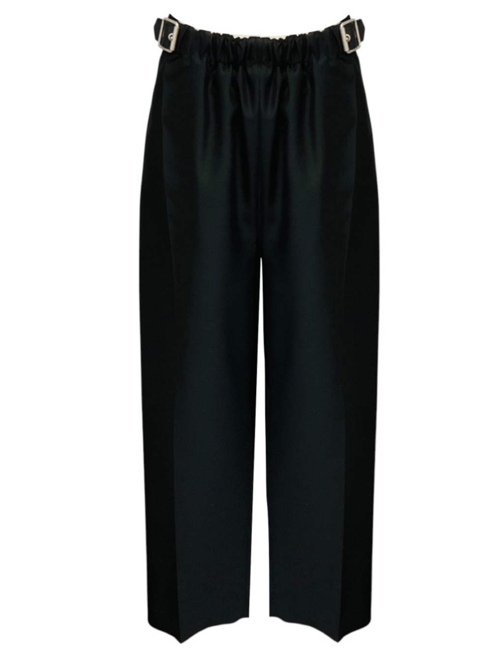 LOEWE BLACK BELTED WOOL AND SILK WIDE LEG TROUSERS
